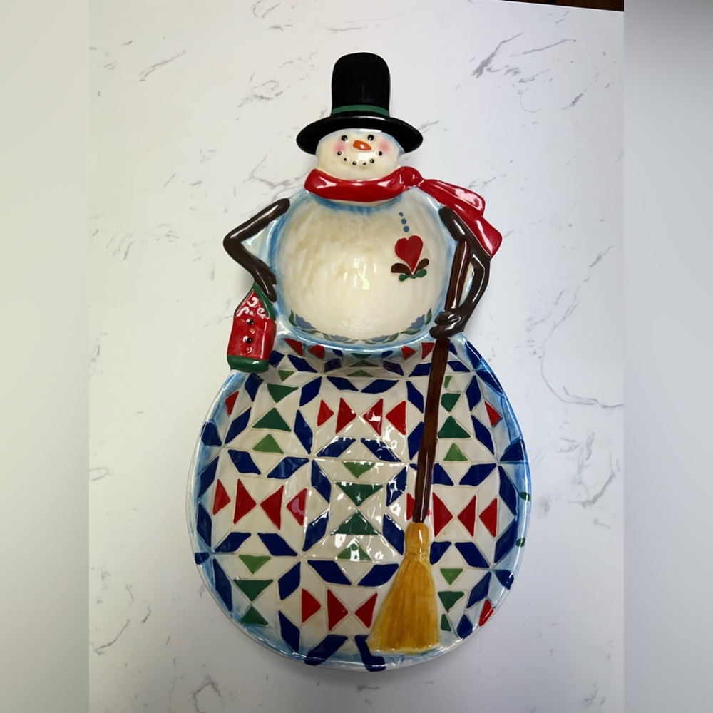 EUC Jim Shore Winter Folk Snowman‎ Handpainted Ceramic Serving Platter